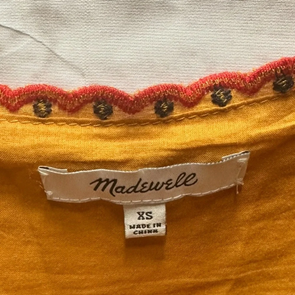 Madewell Embroidered‎ Square Neck Dress Mustard Yellow XS